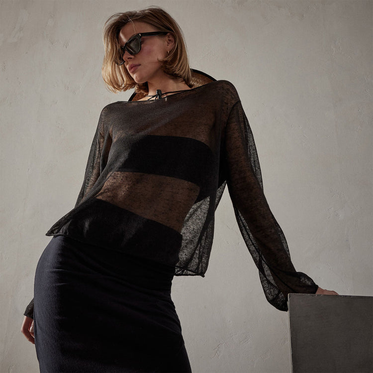 Soleil Linen Shell Top in Black | James Perse Los Angeles