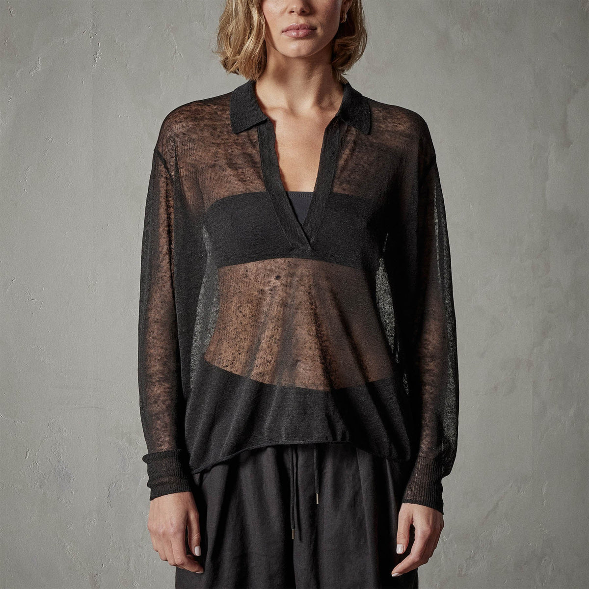 Soleil Linen Polo in Black | James Perse Los Angeles