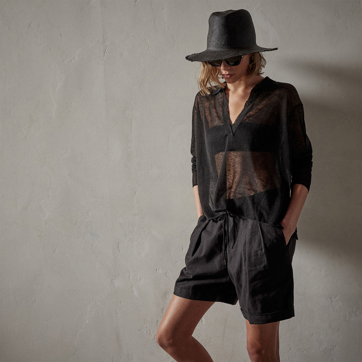 Soleil Linen Polo in Black | James Perse Los Angeles