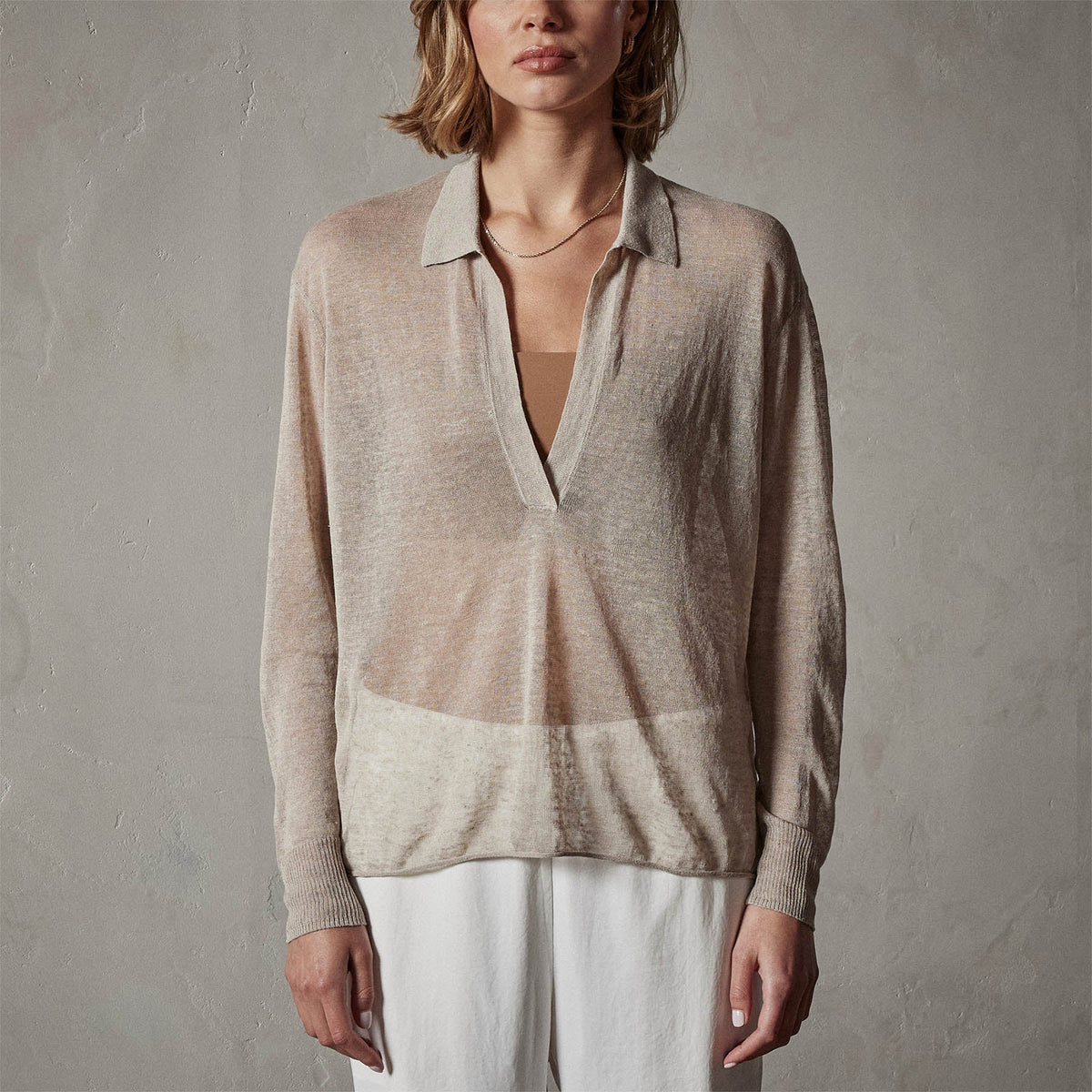 Soleil Linen Polo in Natural | James Perse Los Angeles