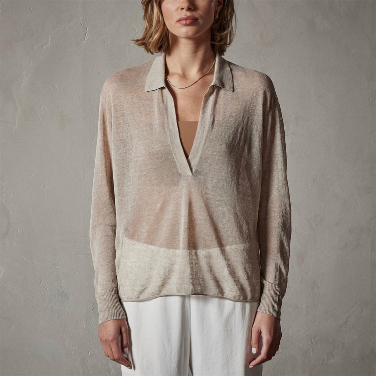 Soleil Linen Polo in Natural | James Perse Los Angeles