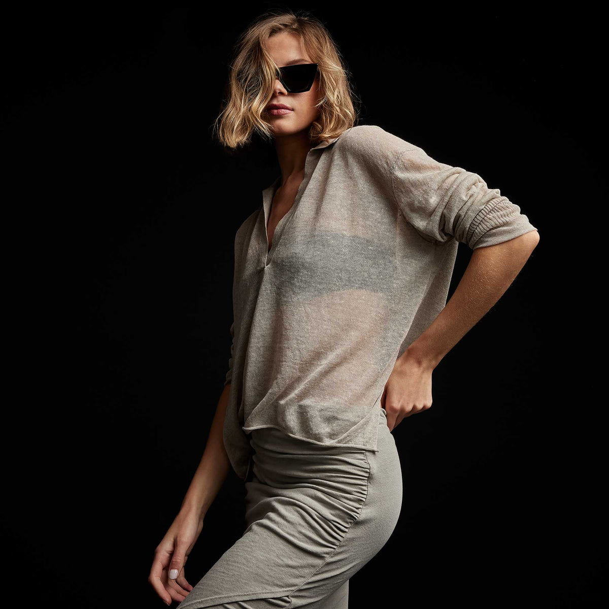 Soleil Linen Polo in Natural | James Perse Los Angeles