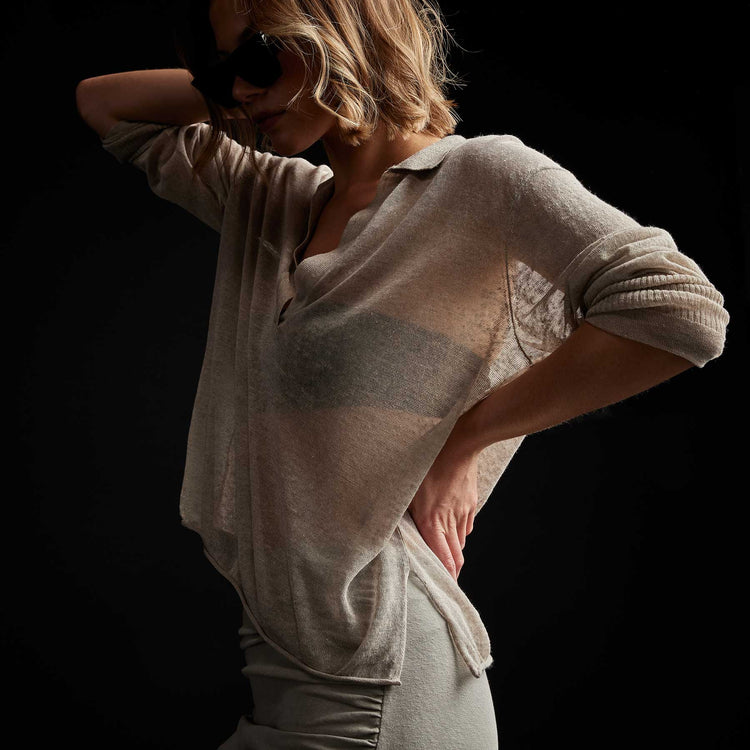 Soleil Linen Polo in Natural | James Perse Los Angeles