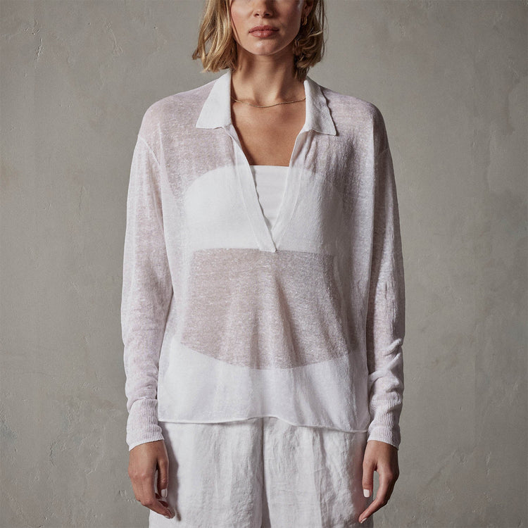 Soleil Linen Polo in White | James Perse Los Angeles