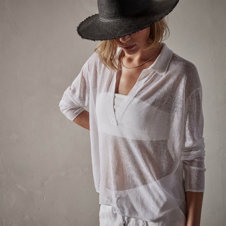 Soleil Linen Polo in White | James Perse Los Angeles