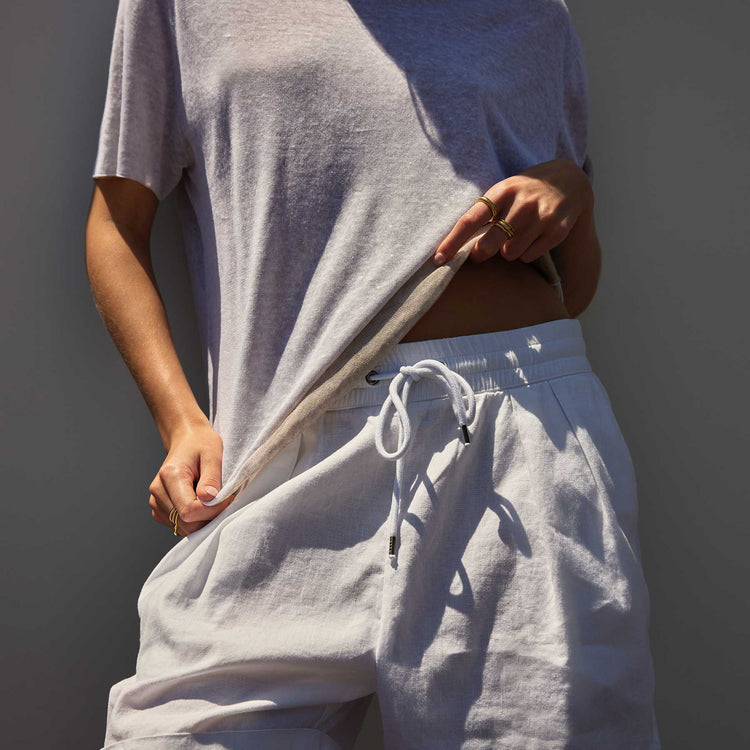 Dunes Linen Crew in White/Natural | James Perse Los Angeles