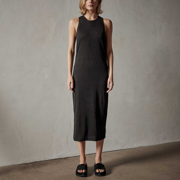 Dunes Linen Tank Dress in Black/Black | James Perse Los Angeles