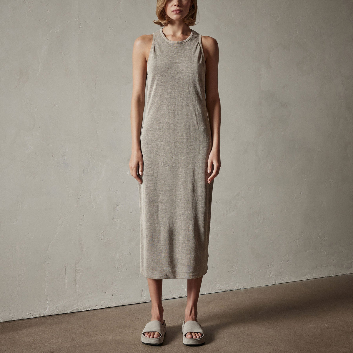 Dunes Linen Tank Dress in Natural/Black | James Perse Los Angeles