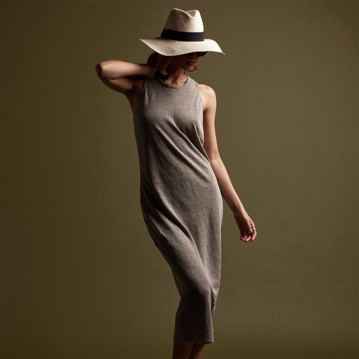 Dunes Linen Tank Dress in Natural/Black | James Perse Los Angeles
