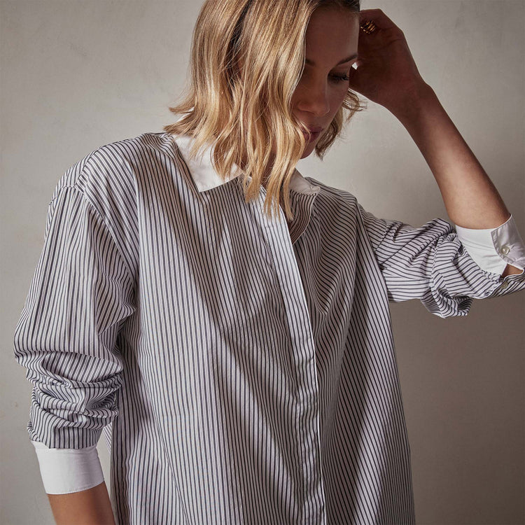 Contrast Striped Shirt in Graphite Stripe | James Perse Los Angeles