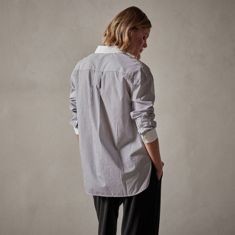 Contrast Striped Shirt in Graphite Stripe | James Perse Los Angeles
