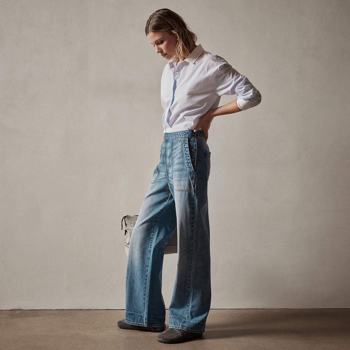 Contrast Striped Shirt in Light Blue Stripe | James Perse Los Angeles