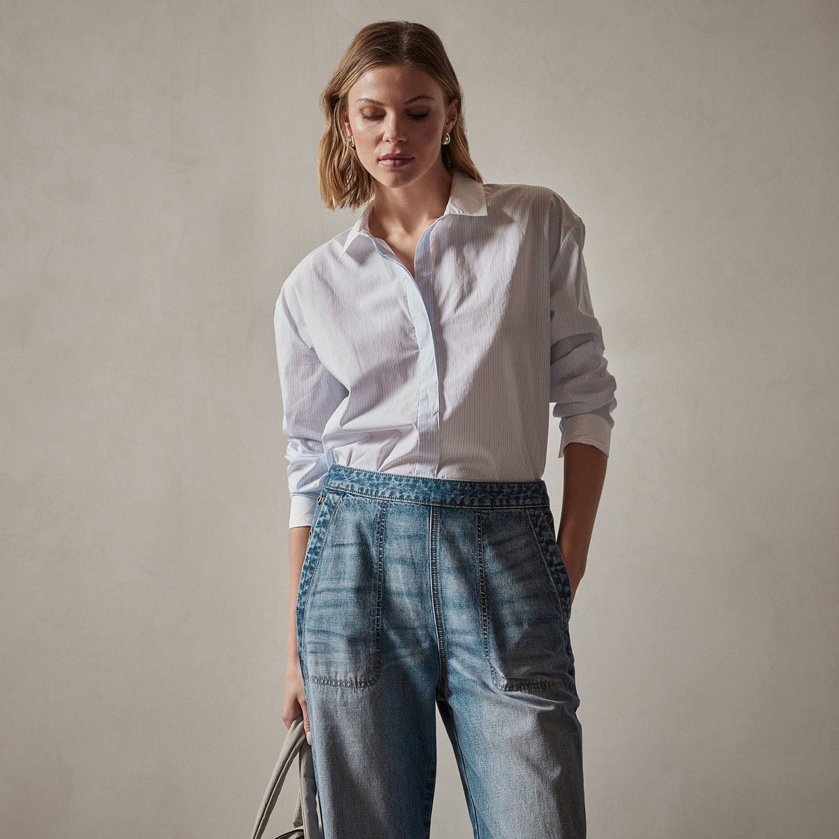 Contrast Striped Shirt in Light Blue Stripe | James Perse Los Angeles
