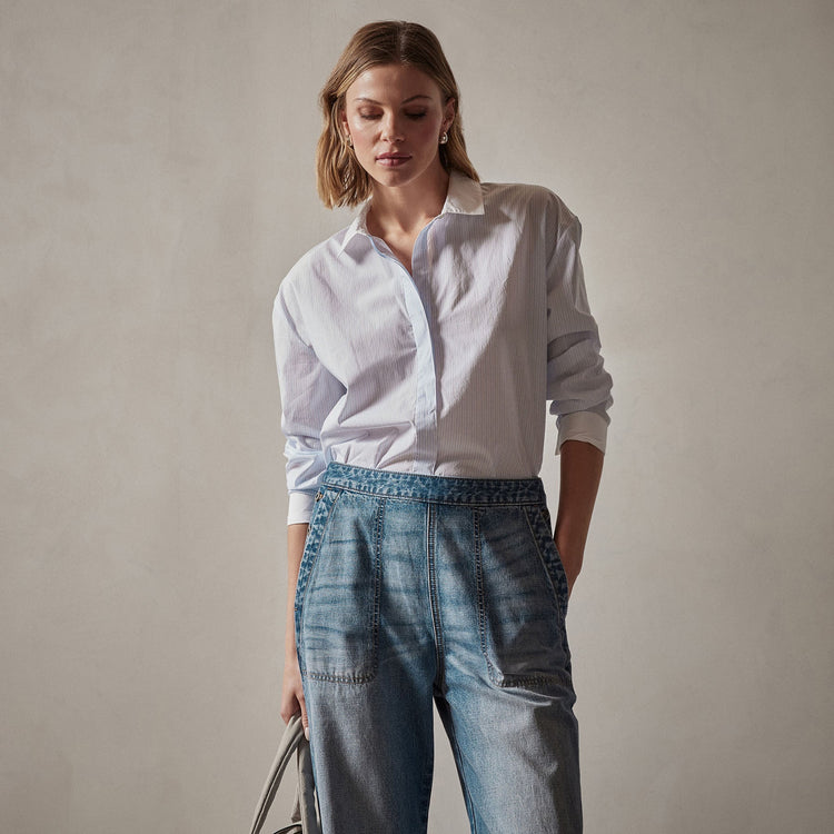 Contrast Striped Shirt in Light Blue Stripe | James Perse Los Angeles