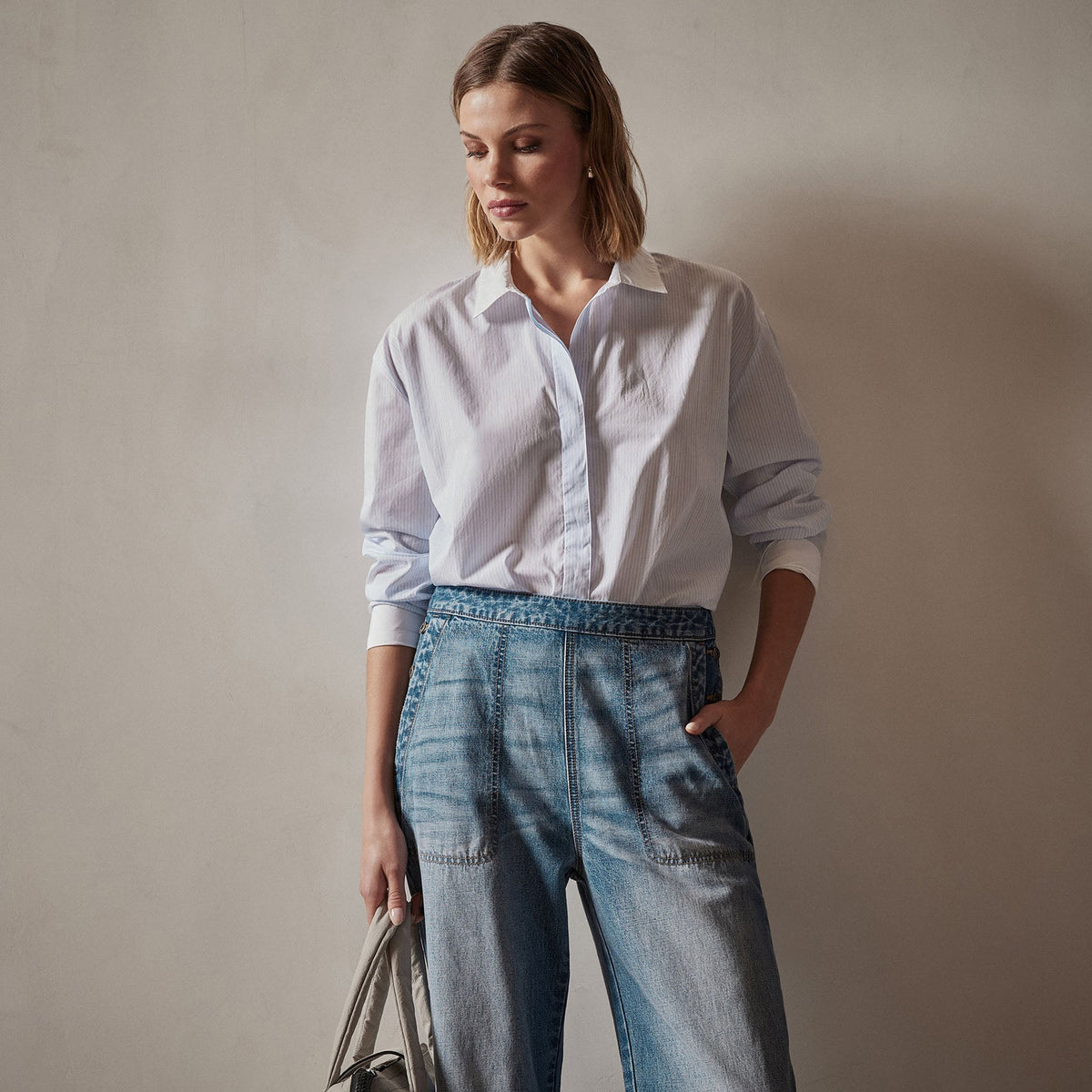 Contrast Striped Shirt in Light Blue Stripe | James Perse Los Angeles