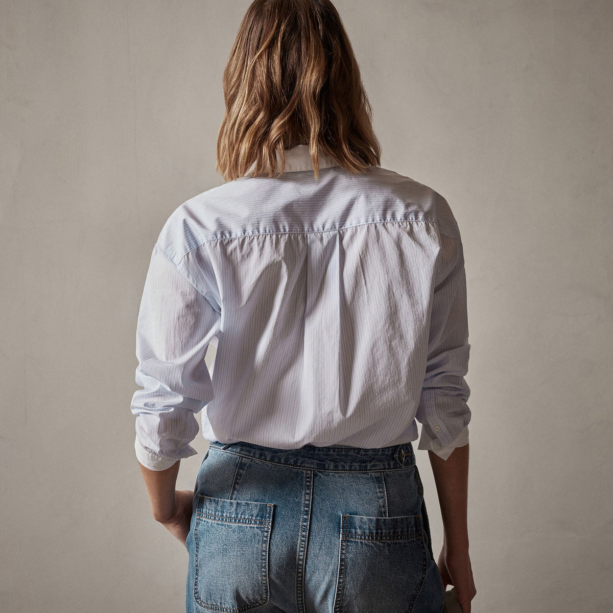 Contrast Striped Shirt in Light Blue Stripe | James Perse Los Angeles