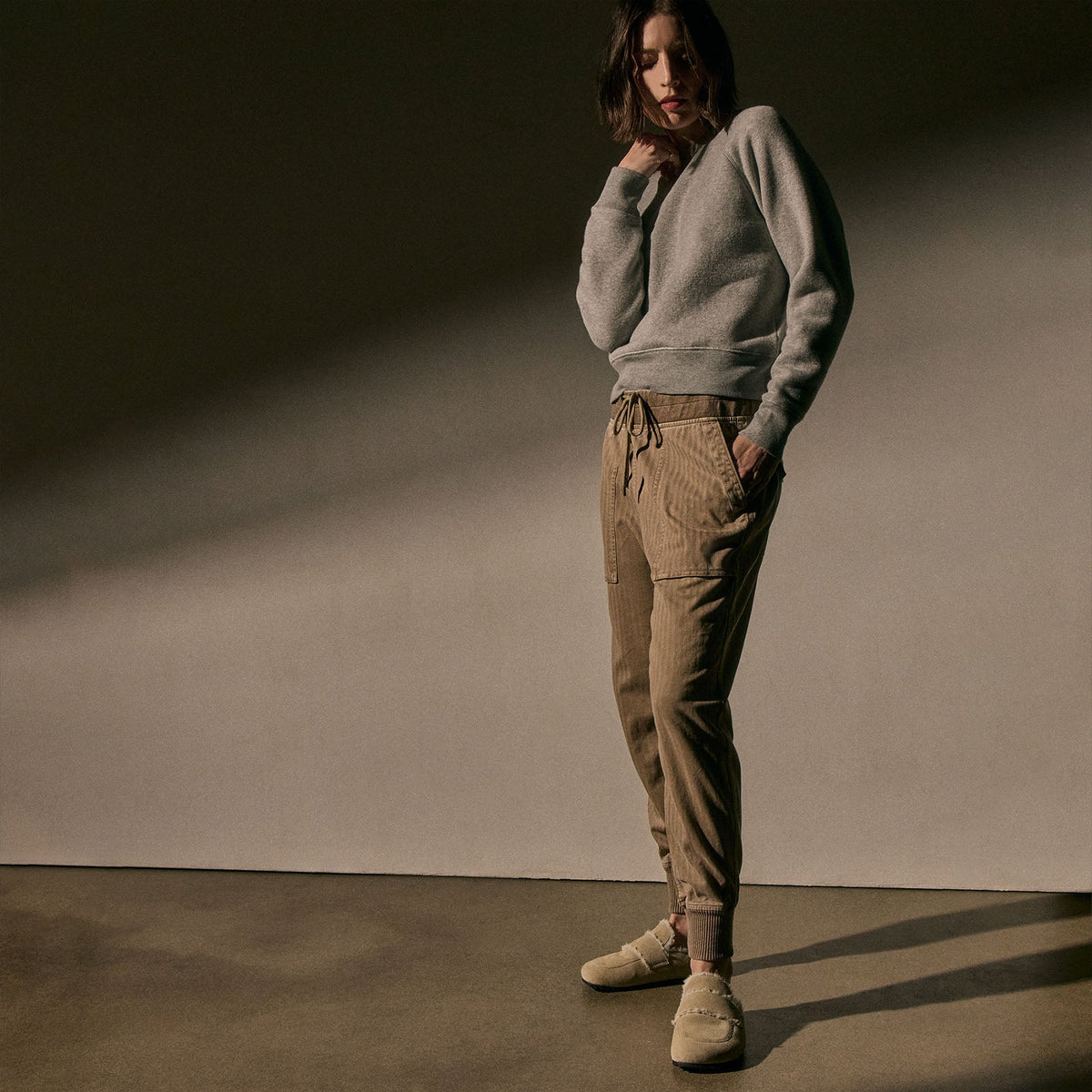 Women's Suede Shearling Loafer in Sand/Ivory | James Perse Los Angeles