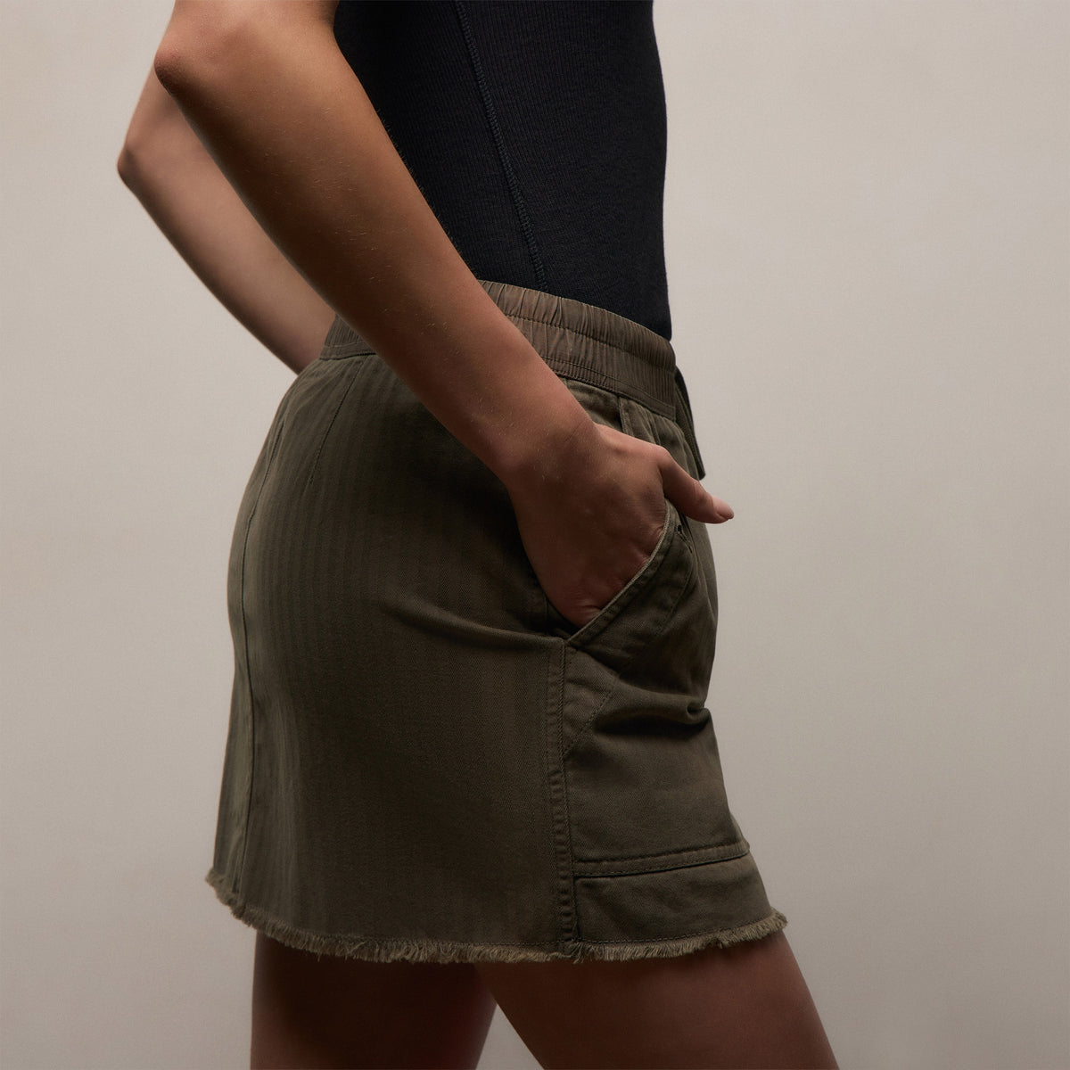 Herringbone Twill Mini Skirt in Army Green Pigment | James Perse Los Angeles