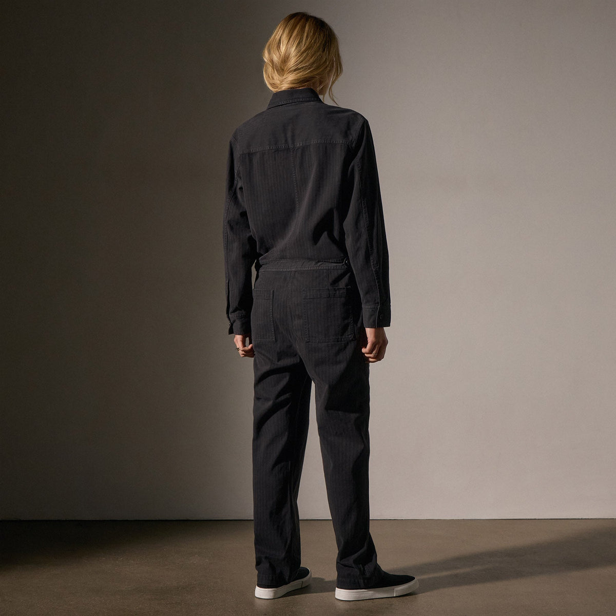 Stretch Herringbone Jumpsuit - Black