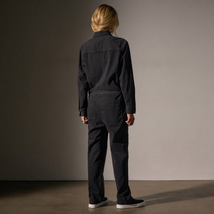 Stretch Herringbone Jumpsuit - Black