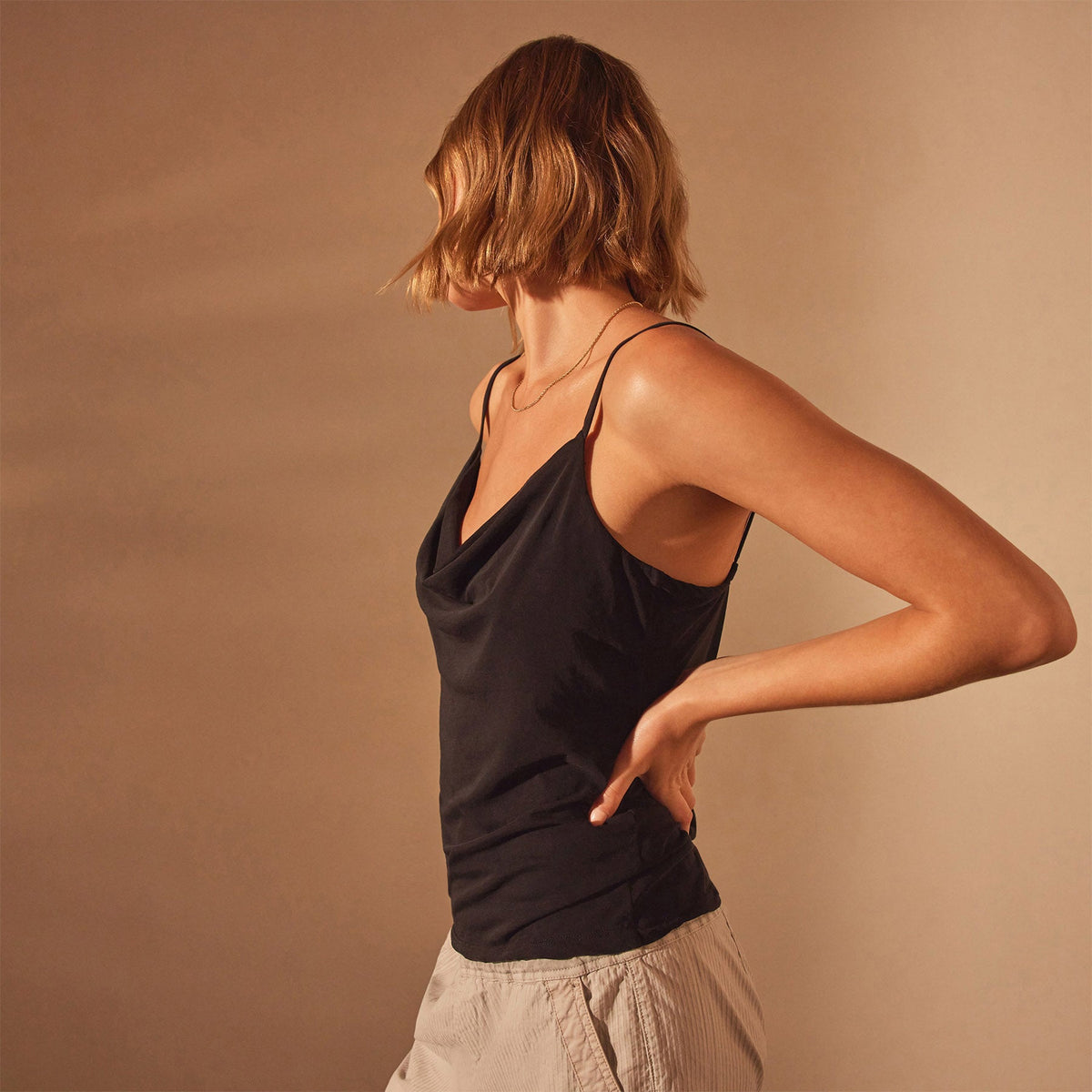 High Gauge Drop Front Camisole in Black | James Perse Los Angeles