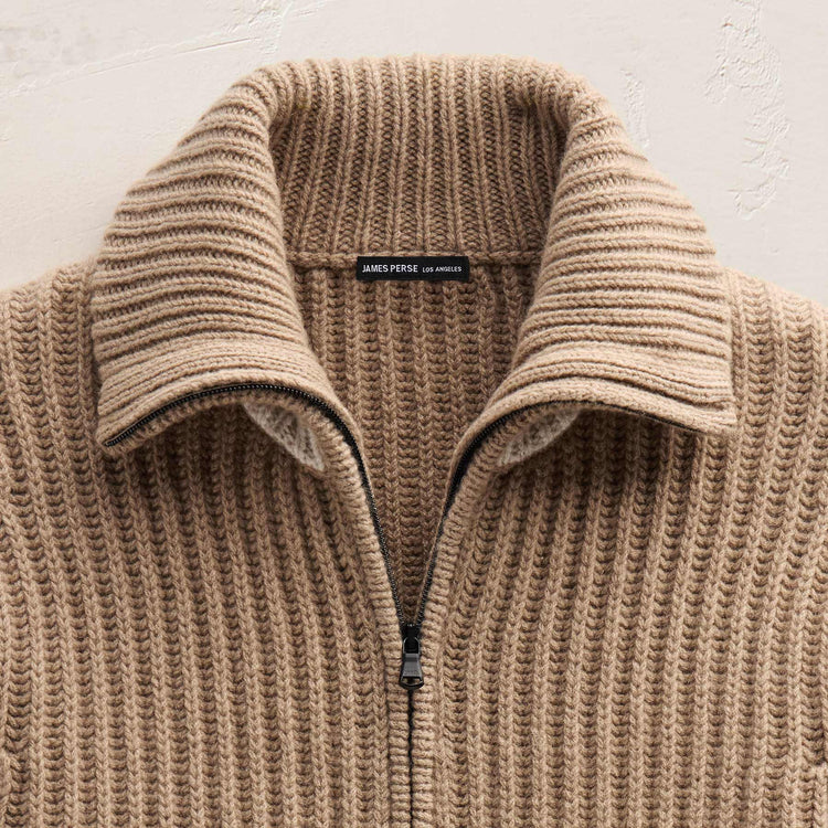 Recycled Cashmere Zip Funnel Neck in Coffee/Stucco | James Perse Los Angeles FLAT