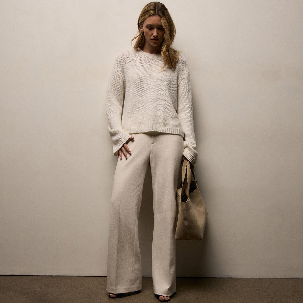 Chunky Italian Spun Cashmere Crew In Ivory | James Perse Los Angeles