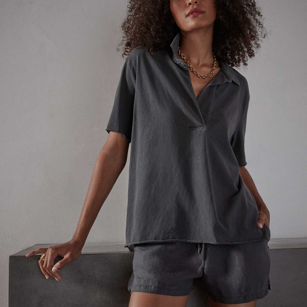 High Twist Jersey Oversized Polo in Magma Pigment | James Perse Los Angeles