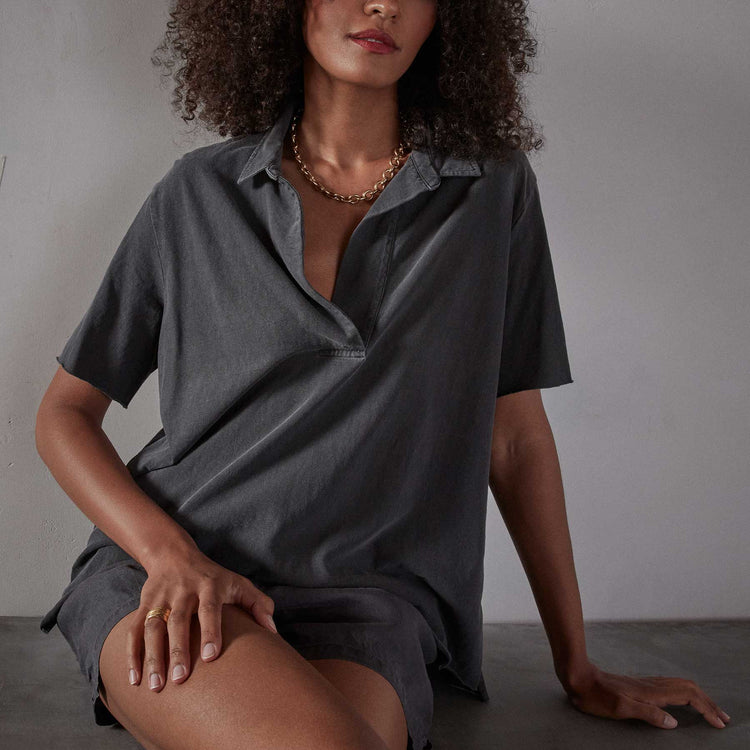 High Twist Jersey Oversized Polo in Magma Pigment | James Perse Los Angeles