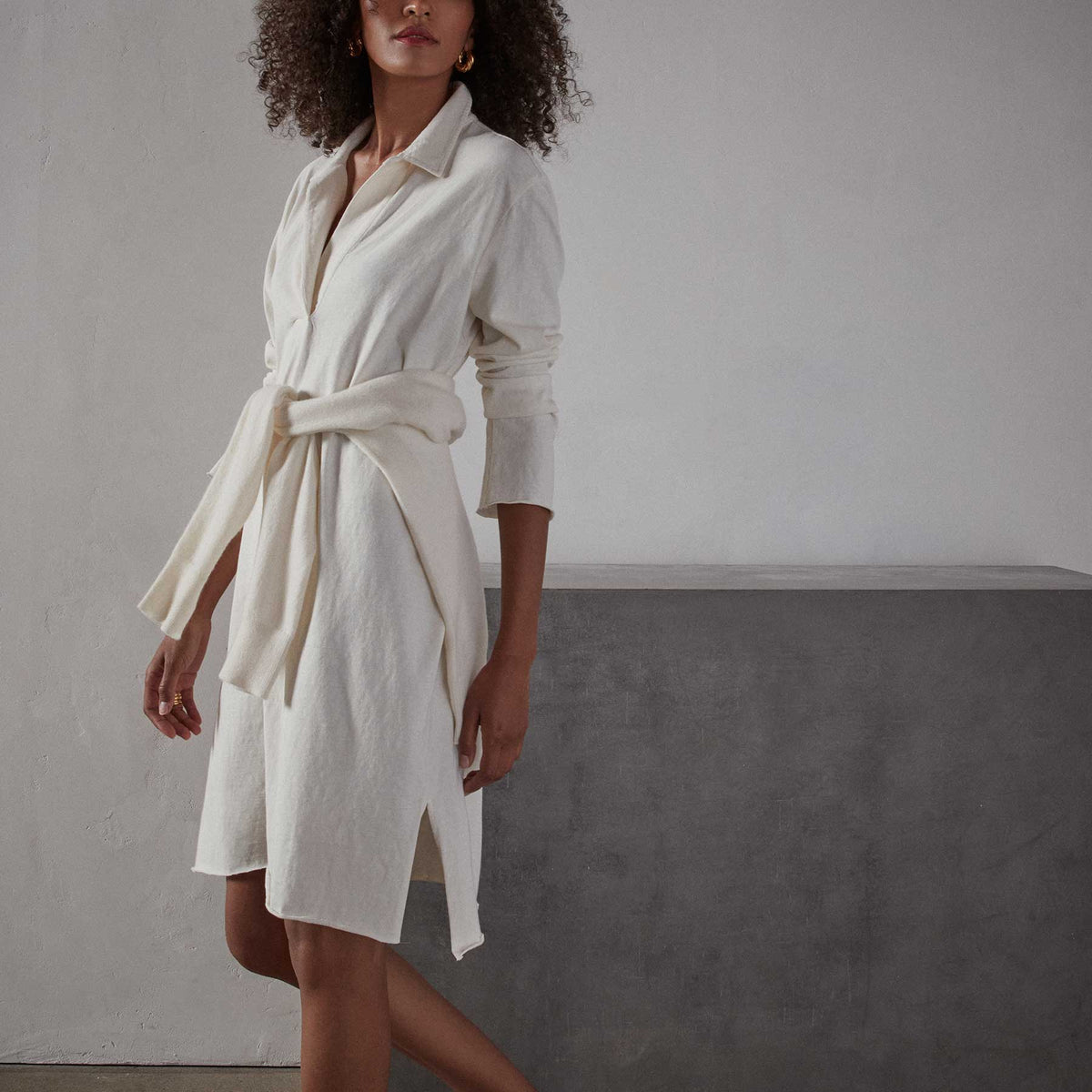 High Twist Jersey Relaxed Polo Dress in Everest White Pigment | James Perse Los Angeles