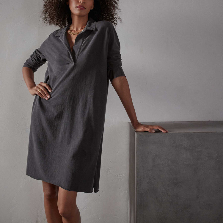 High Twist Jersey Relaxed Polo Dress - Magma Pigment