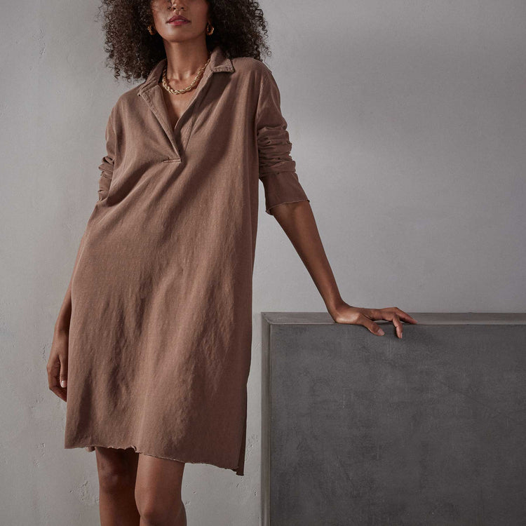 High Twist Jersey Relaxed Polo Dress in Malt Pigment | James Perse Los Angeles