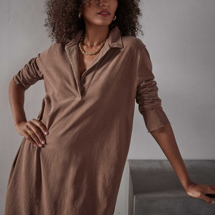 High Twist Jersey Relaxed Polo Dress in Malt Pigment | James Perse Los Angeles