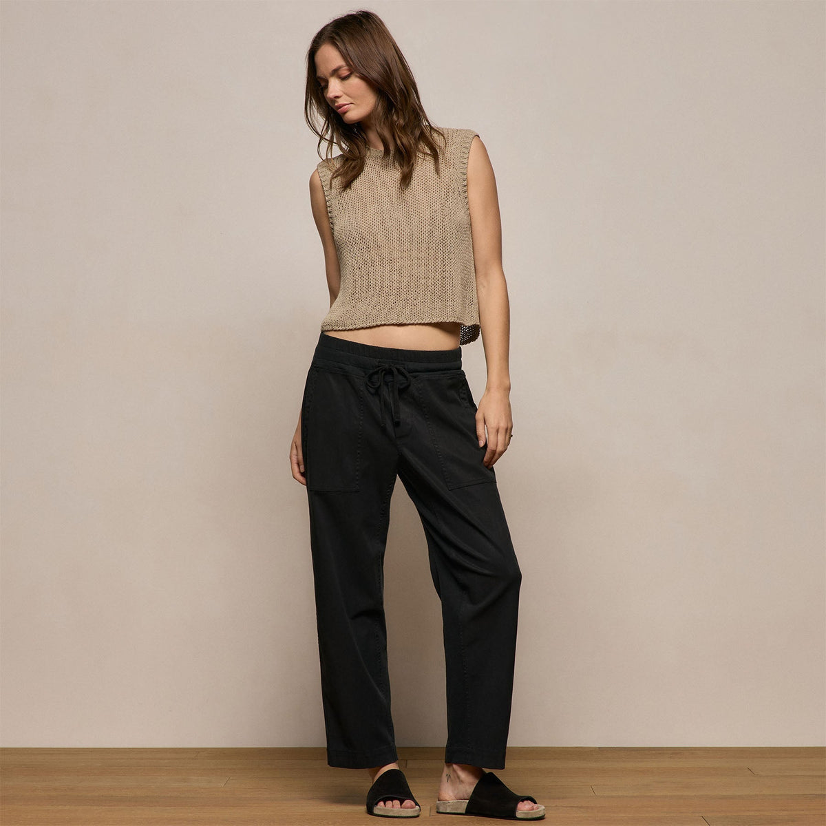 Mixed Media Straight Pant in Black | James Perse Los Angeles