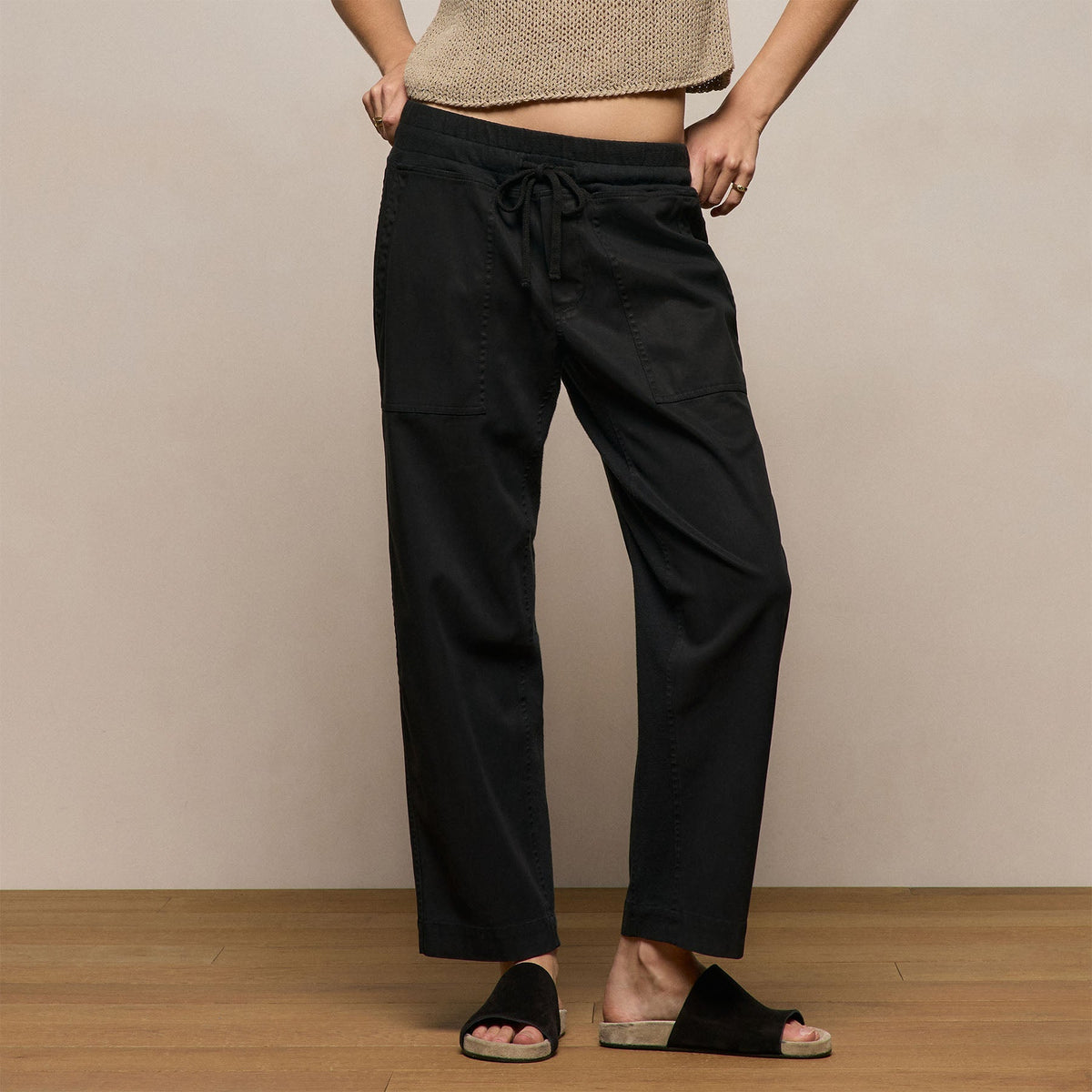 Mixed Media Straight Pant in Black | James Perse Los Angeles