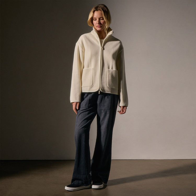 Wool Jersey Zip Up Jacket in Ivory | James Perse Los Angeles