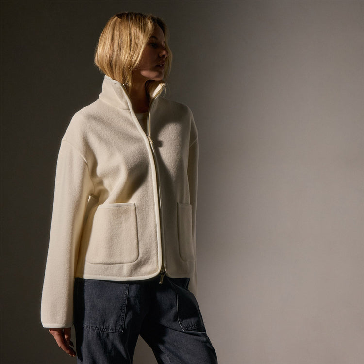 Wool Jersey Zip Up Jacket in Ivory | James Perse Los Angeles