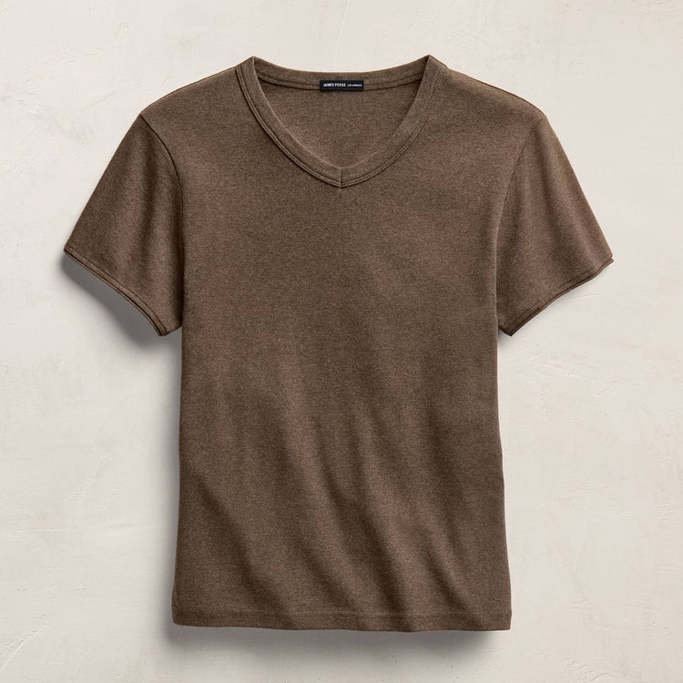 Compact Cotton Baby V Tee in Brown Melange | James Perse Los Angeles