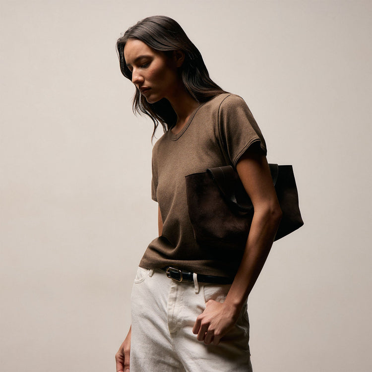Compact Cotton Baby V Tee in Brown Melange | James Perse Los Angeles