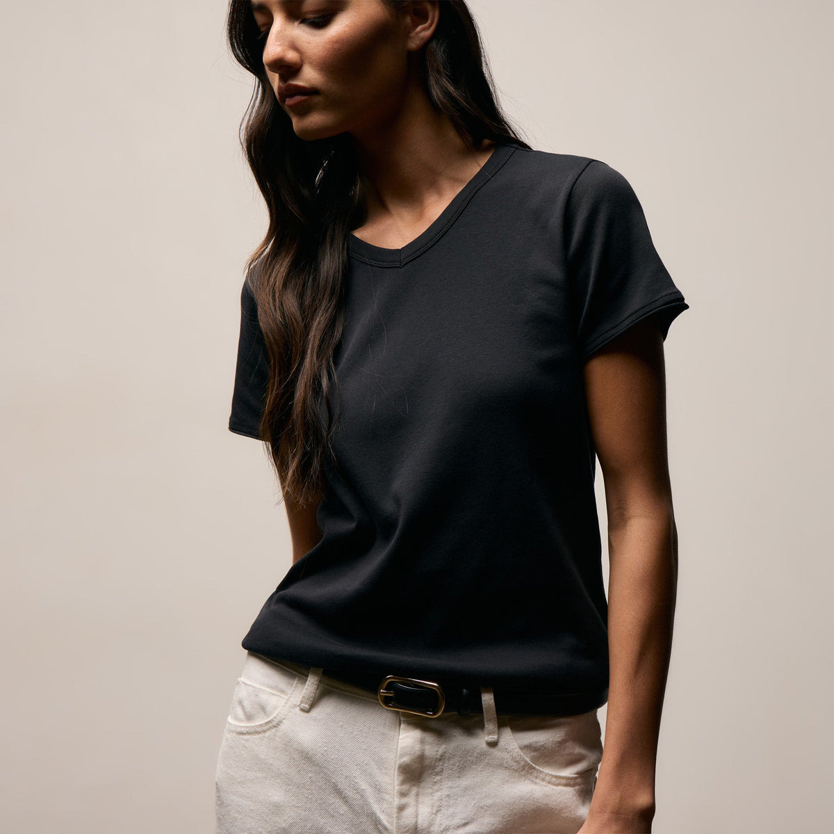 Compact Cotton Baby V Tee in Washed Black | James Perse Los Angeles