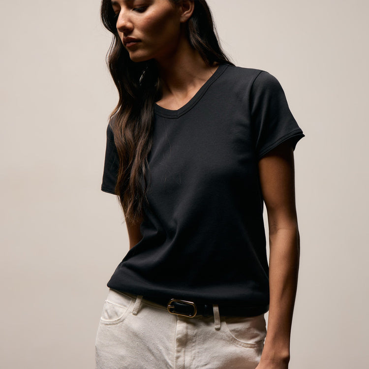 Compact Cotton Baby V Tee in Washed Black | James Perse Los Angeles