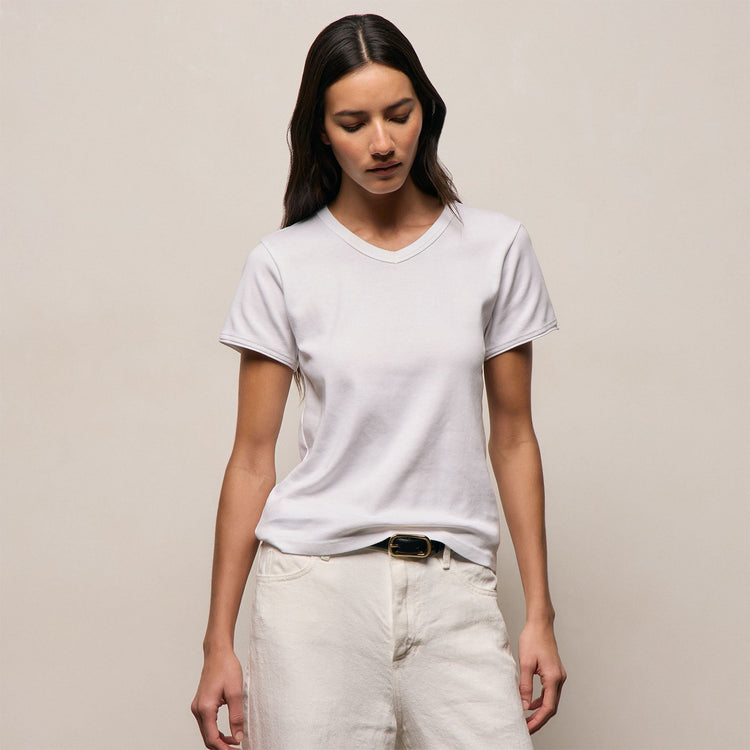 Compact Cotton Baby V Tee in White | James Perse Los Angeles