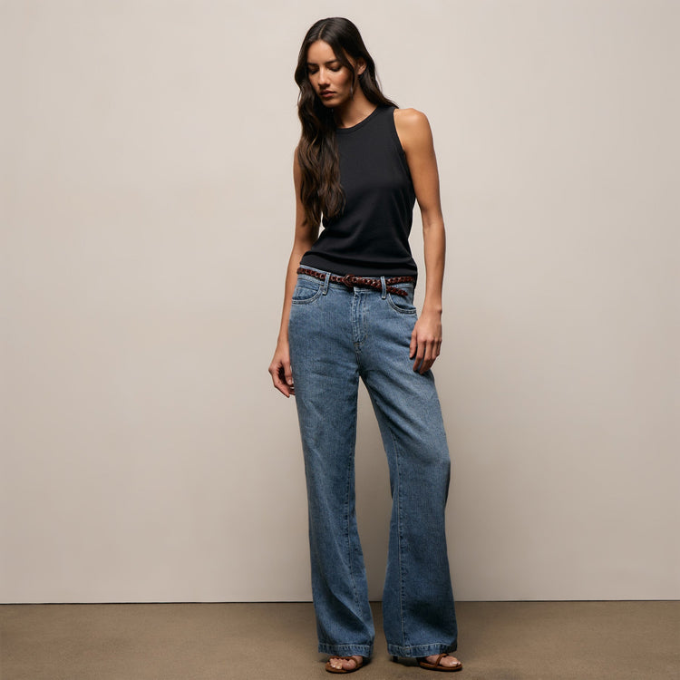 Compact Cotton High Neck Tank in Washed Black | James Perse Los Angeles