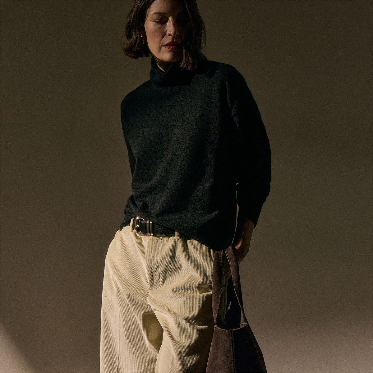 Spun Cashmere Funnel Neck Sweater - Black
