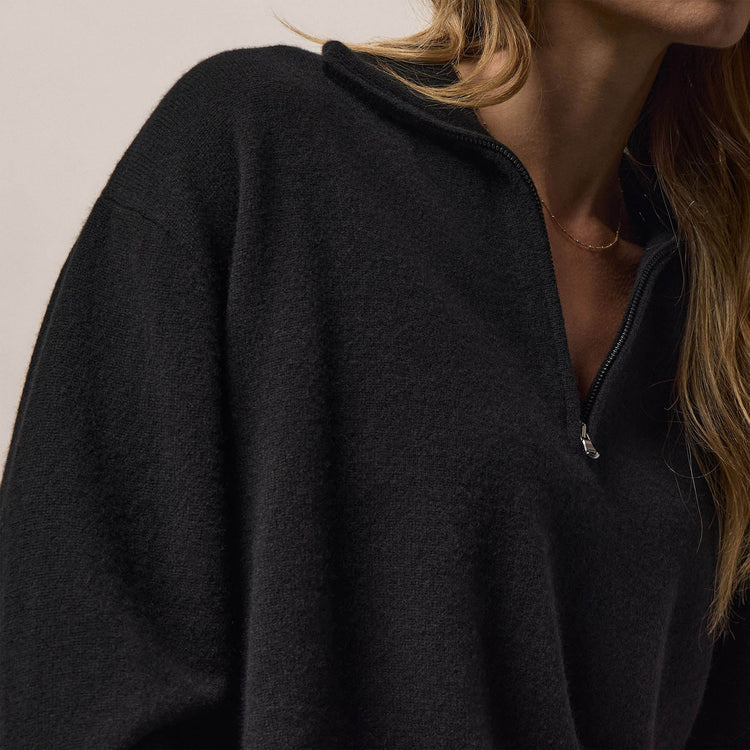 Italian Spun Cashmere Half Zip in Black/Anthracite | James Perse Los Angeles
