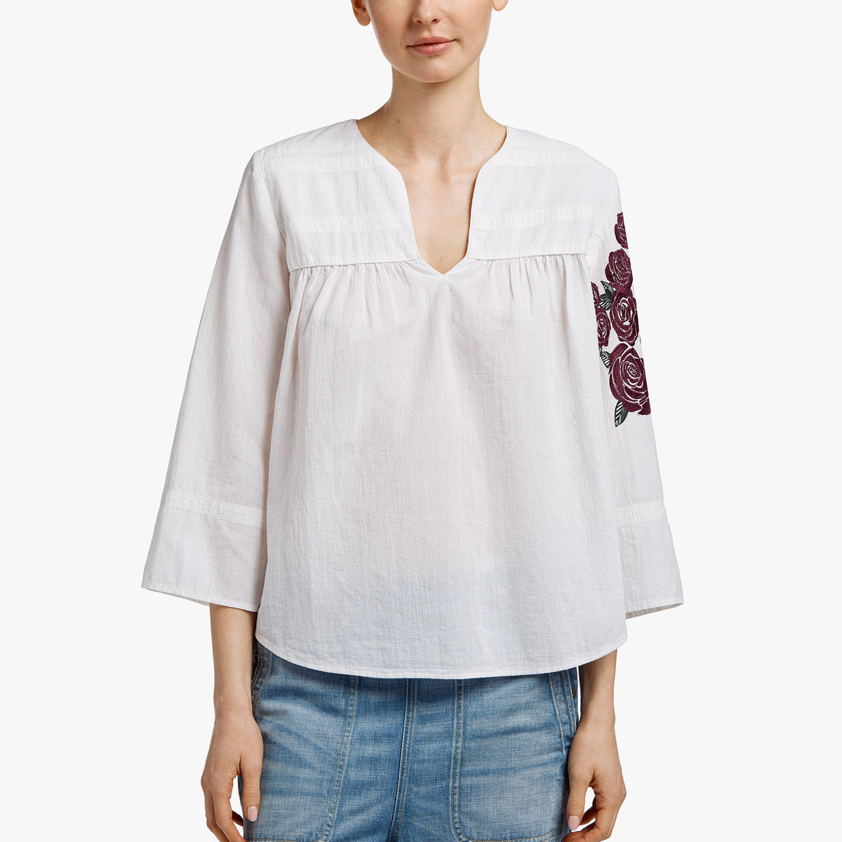 Rose Embroidered Shirt - White / Red | James Perse Los Angeles