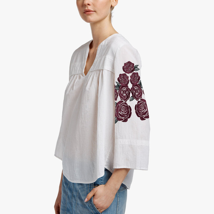 Rose Embroidered Shirt - White / Red | James Perse Los Angeles
