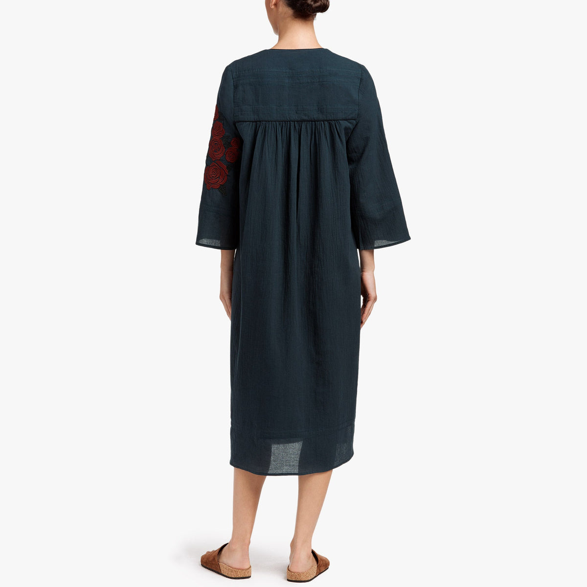 Rose Embroidered Caftan Dress - Laurel/Red | James Perse Los Angeles