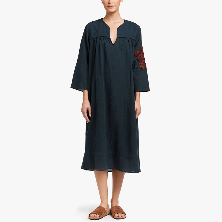 Rose Embroidered Caftan Dress - Laurel/Red | James Perse Los Angeles