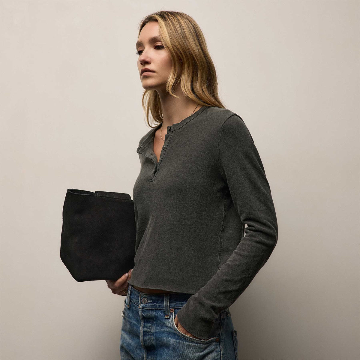 Slub Jersey Long Sleeve Henley in Hemlock Pigment | James Perse Los Angeles